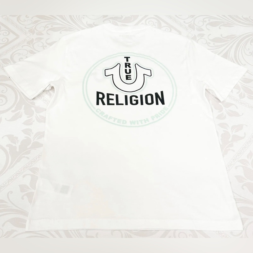 True Religion Men's Logo Front And back Horseshoe T-Shirt Size M White